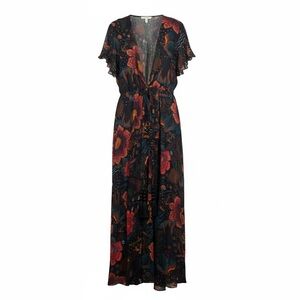 NWOT FARM Rio Black River Creatures Deep V-Neck Maxi Dress Women’s Large